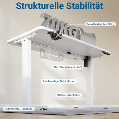 VFU Höhenverstellbarer Schreibtisch Elektrisch 120x60 cm USB-C Weiss Pro