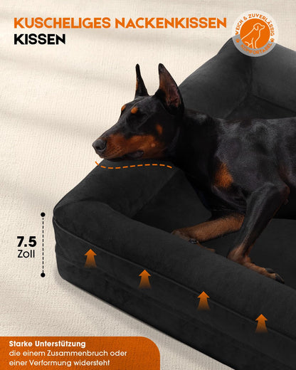 Upvilla Orthopädisches Hundebett XL, waschbar, schwarz, 117x76 cm