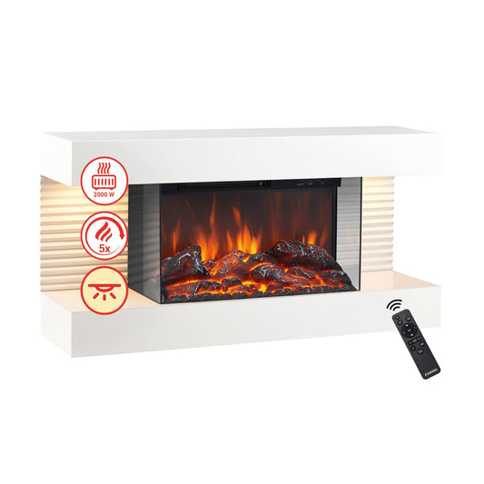 KAMINIO Liz Elektrischer Wandkamin Heizung 3D Flammen - Weiss. Weißer elektrischer Wandkamin mit 3D-Flammen. Dient zur Raumheizung.