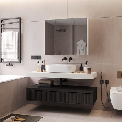 DICTAC Spiegelschrank Bad 3 Türen Wandschrank – 70x60x16cm Weiss