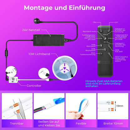 SUBOSI COB LED Streifen 10 m RGB WiFi, Alexa & Google Home kompatibel