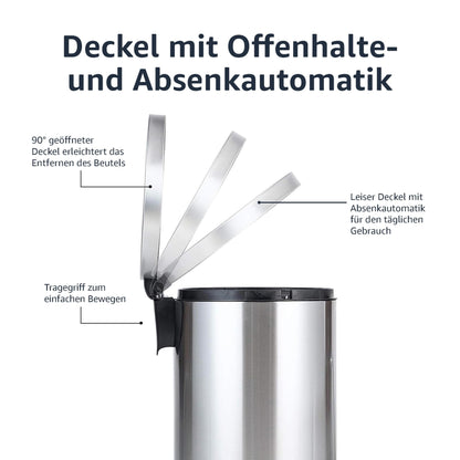 Amazon Basics Mülleimer mit Tretpedal, 20 l, Edelstahl gebürstet