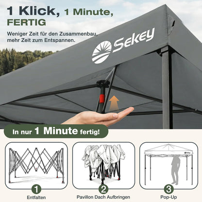 Sekey Faltpavillon 3x3 m One-Touch, wasserdicht, Grau