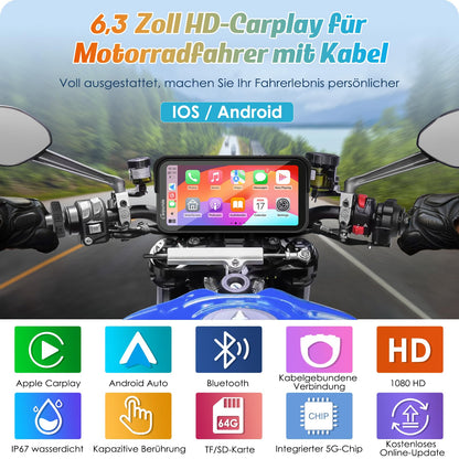 Carpuride W603 Motorrad-Display für CarPlay/Android Auto - 6.3 Zoll