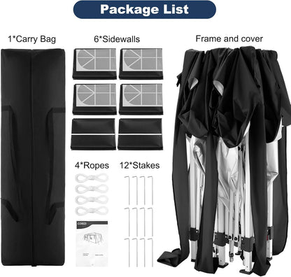 COBIZI Faltpavillon 3x6 Partyzelt - Pop-up, 6 Seitenteile, Schwarz