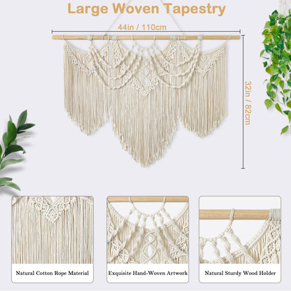 UXORSN Makramee Wandbehang Boho Wandteppich Baumwolle 110 x 82 cm