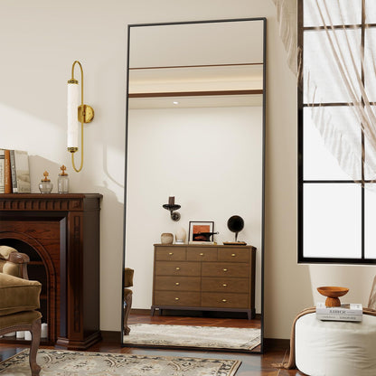 Koonmi 171x76cm Standspiegel – Aluminiumrahmen Schwarz. Rechteckiger Spiegel mit schwarzem Aluminiumrahmen zur Ganzkörperansicht.