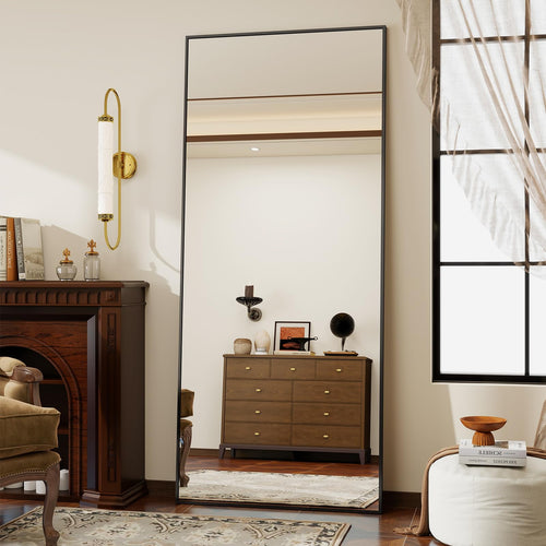 Koonmi 171x76cm Standspiegel – Aluminiumrahmen Schwarz. Rechteckiger Spiegel mit schwarzem Aluminiumrahmen zur Ganzkörperansicht.