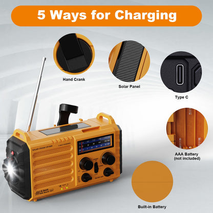Mesqool Notfallradio 1009-Y, Solar-Kurbelradio AM/FM/SW mit Powerbank