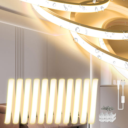 SUCIKORIO Neon LED Streifen 10m warmweiss 3000K IP65 Silikon 230V, flexibler Lichtschlauch für Aussenbereich