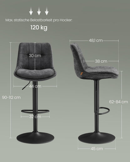 VASAGLE Barhocker 2er Set, höhenverstellbar, schiefergrau LJB195G02