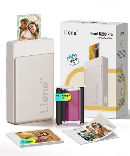 Liene Pearl N200 Pro Mini Fotodrucker mit Bluetooth & 10 Fotos, Gold – tragbarer Drucker für Smartphone-Fotos