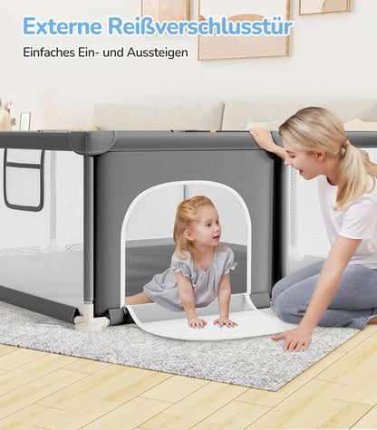 Dripex Laufstall Laufgitter Baby 124x124cm - Dunkelgrau