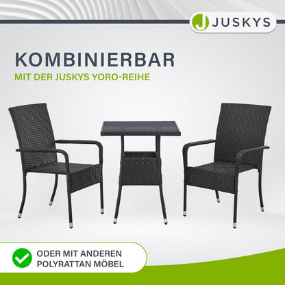 Juskys Gartentisch Yoro Polyrattan mit Glasplatte 60x60 cm schwarz