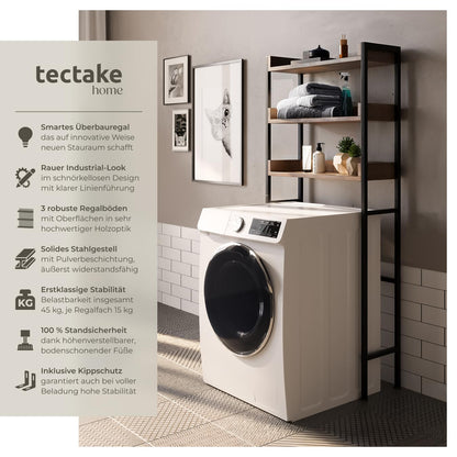 tectake Badezimmerregal mit 3 Ablagen, Industrial Design, dunkelbraun