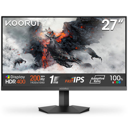 KOORUI G2711P 27" Gaming Monitor - 200Hz Fast IPS FHD. Schwarzer Monitor für reaktionsschnelles Gaming mit 200Hz Fast IPS FHD Panel.