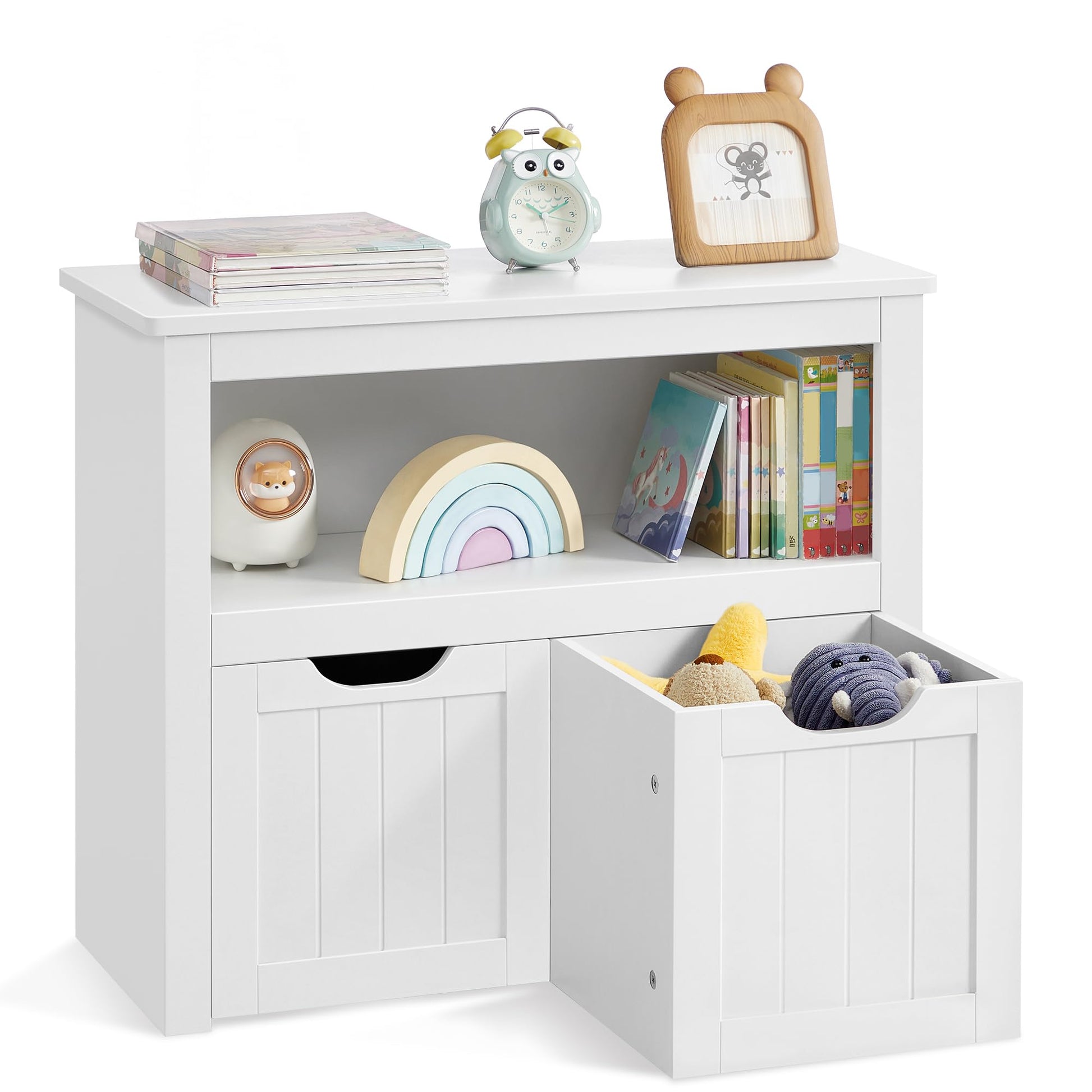 VASAGLE Kinderregal Spielzeugaufbewahrung LHS280WB01, wolkenweiss, MDF mit zwei Rollkästchen