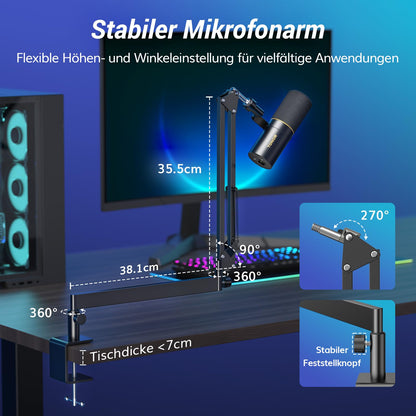 TONOR TD510+LP Dynamisches Mikrofon mit USB, XLR und Mikrofonarm