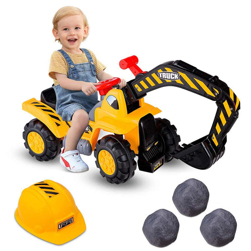 COSTWAY Sitzbagger für Kinder, Rutschbagger mit Horn und Ablagefach, manuell steuerbare Schaufel