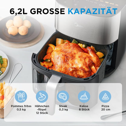 MIDEA Digital Airfryer 6.5L XL Heissluftfritteuse - Schwarz