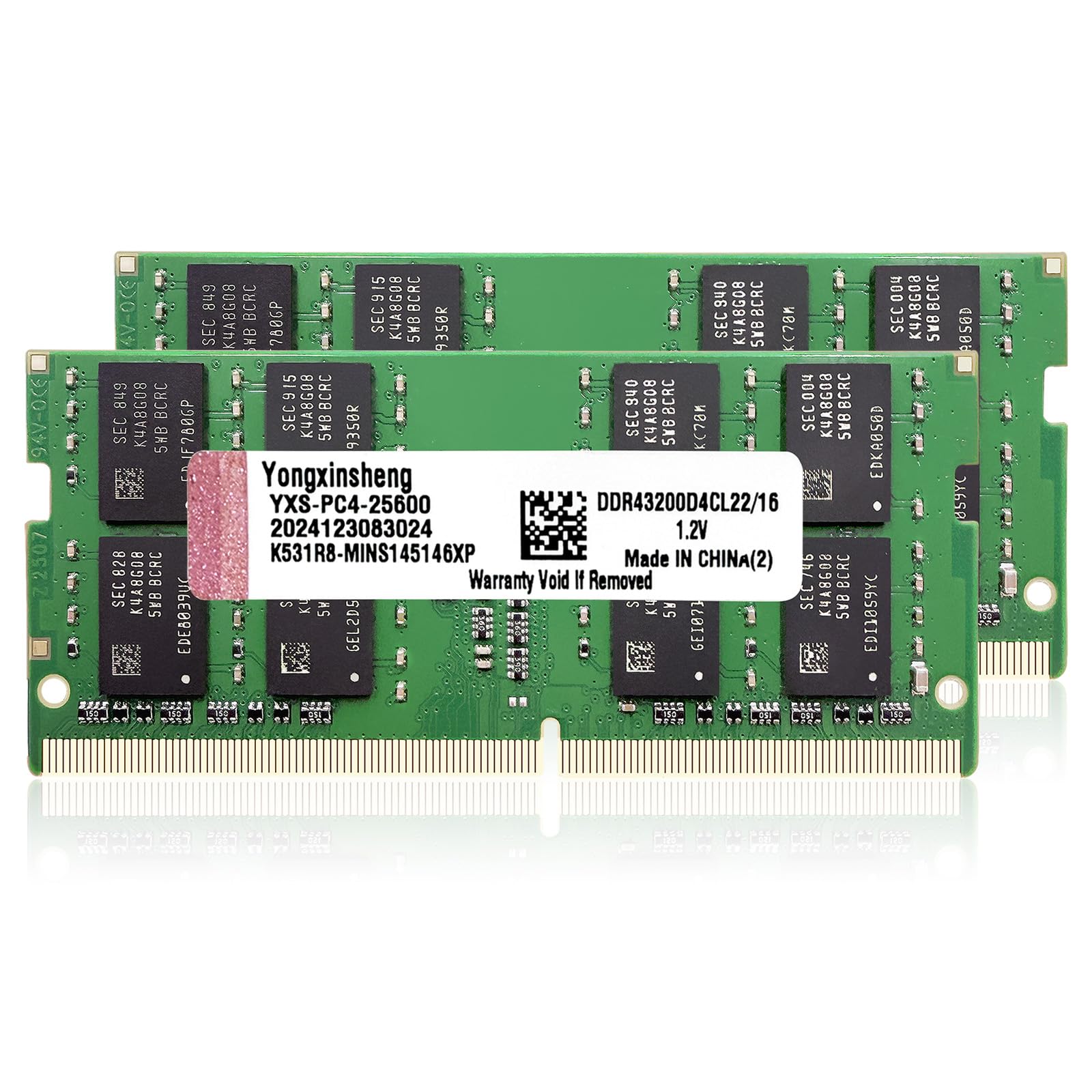 Yongxinsheng DDR4 3200MHz 32GB Kit Laptop Arbeitsspeicher SODIMM. Zwei grüne SODIMM-Module, für schnelle Datenverarbeitung in Laptops.