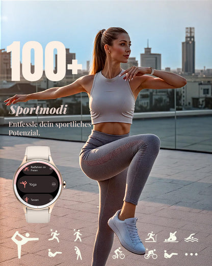 TOOBUR Smartwatch Damen DR06, 40 mm, Telefonfunktion, IP68, Beige