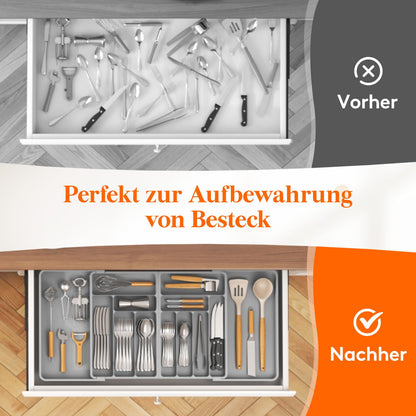 Lifewit Besteckkasten für Schubladen, verstellbar, 11-13 Fächer, grau