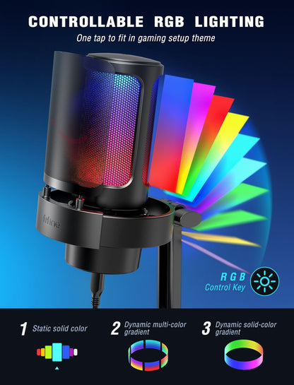 FIFINE A8 USB Mikrofon, Gaming Mikrofon mit RGB für PC, PS4 und PS5