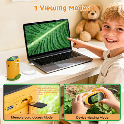Temodu 2-in-1 Mikroskop und Fernglas für Kinder mit Display, Orange