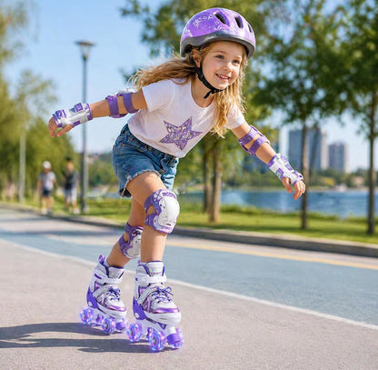 TOMSHOO Kinder-Rollschuhe, verstellbar, LED-Räder, Grösse M, Violett
