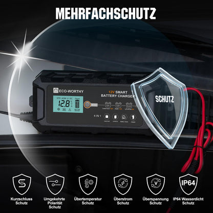 ECO-WORTHY 10A 12V LiFePO4 Autobatterie Erhaltungsladegerät