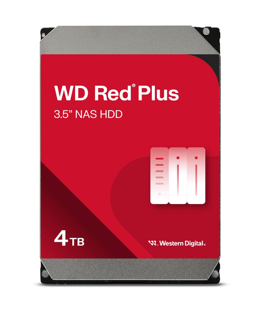 WD Red Plus 4TB 3.5 Zoll Interne Festplatte für NAS CMR. Rechteckig, silberfarben. Datenspeicher für NAS.
