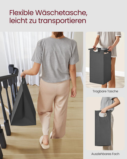 VASAGLE BLH301G01 Wäschekorb 3 Fächer mit Ablage - Grau 3x40L