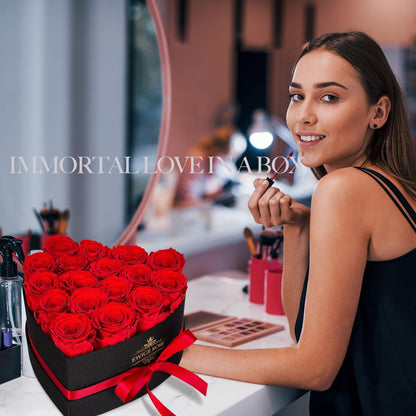 QHHENTOO Infinity Rosen Herzbox, 17 konservierte Rosen in Rot