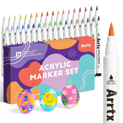 Arrtx Acrylstifte 36 Farben Set, Pinselspitze 1–3,5 mm, wasserfest, in zweilagiger Designbox