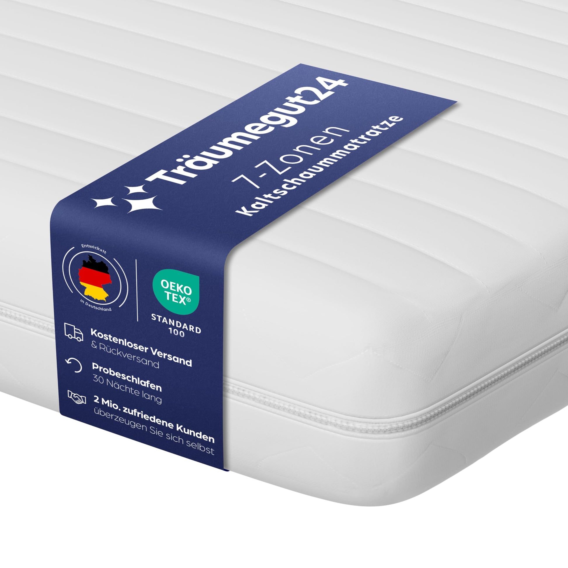 Träumegut24 AquaFlex 7-Zonen Kaltschaummatratze 80x200 cm H2&H3 mit abnehmbarem Bezug