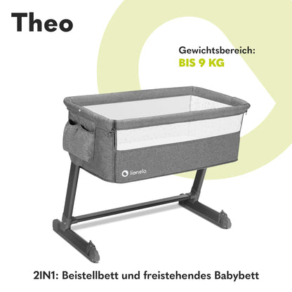 Lionelo Theo 2in1 Babybett Beistellbett Reisebett - Grau