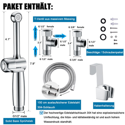Uvish Bidet Handbrause Aufsatz mit Druckregelung - Chrom