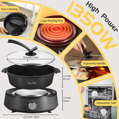 Food Party Elektrischer Hot Pot FPJ204, 4 L, doppelseitig, 1350 W