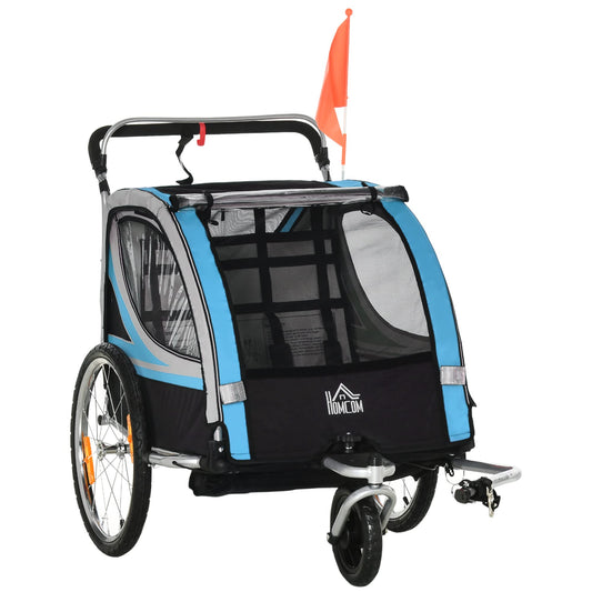 HOMCOM Fahrradanhänger 2-in-1 klappbar für 2 Kinder – Blau