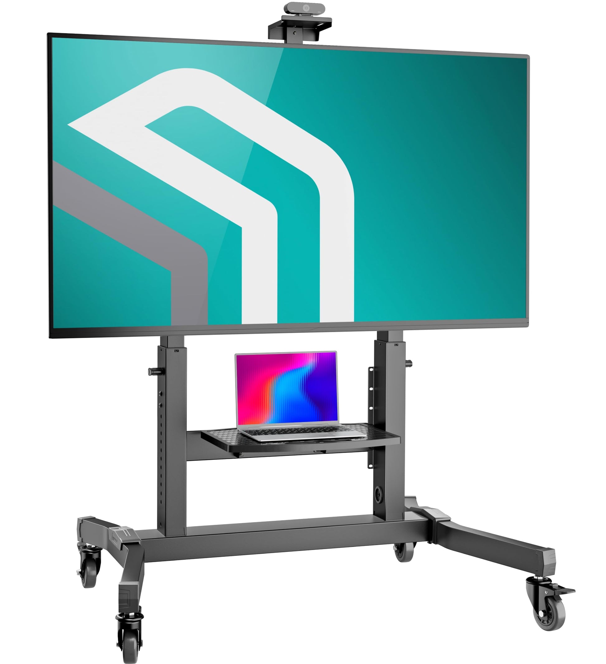 ONKRON TS1991-B TV Ständer rollbar für 50-100 Zoll – Schwarz. Schwarzer, mobiler Ständer für 50-100 Zoll Bildschirme.