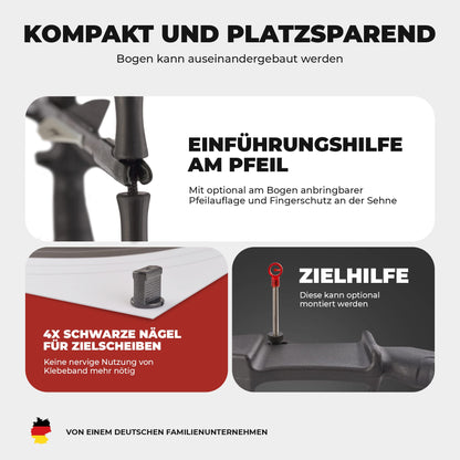 Abowllon Recurvebogen Einsteiger-Set 15 lbs, 106 cm, 10 Pfeile