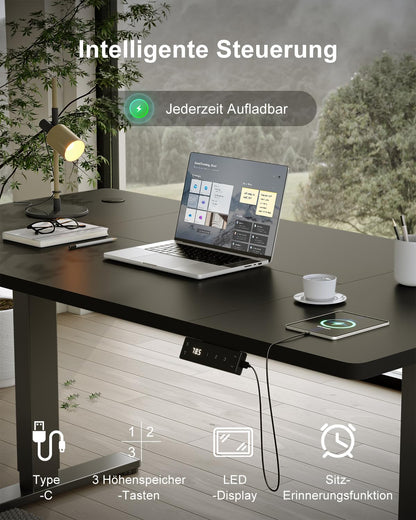 Devoko Höhenverstellbarer Schreibtisch Elektrisch 160x80cm Schwarz