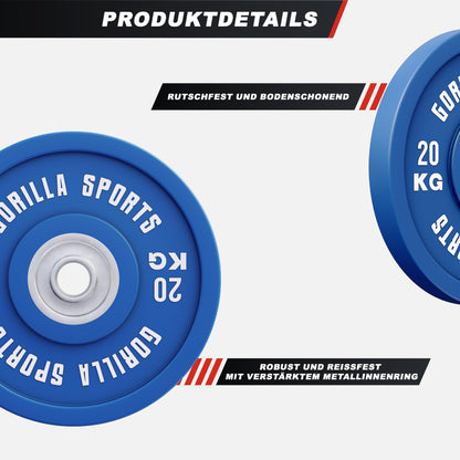GORILLA SPORTS® Bumper Plate 50mm – Hantelscheibe 20kg einzeln