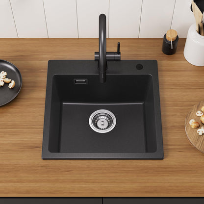 CECIPA Granit-Einbauspüle 45x45cm, schwarz eckig, 2 Hahnlöcher