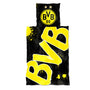Borussia Dortmund Bettwäsche Glow in the Dark 135x200 cm Gelb, fluoreszierende Baumwoll-Bettwäsche mit BVB-Logo
