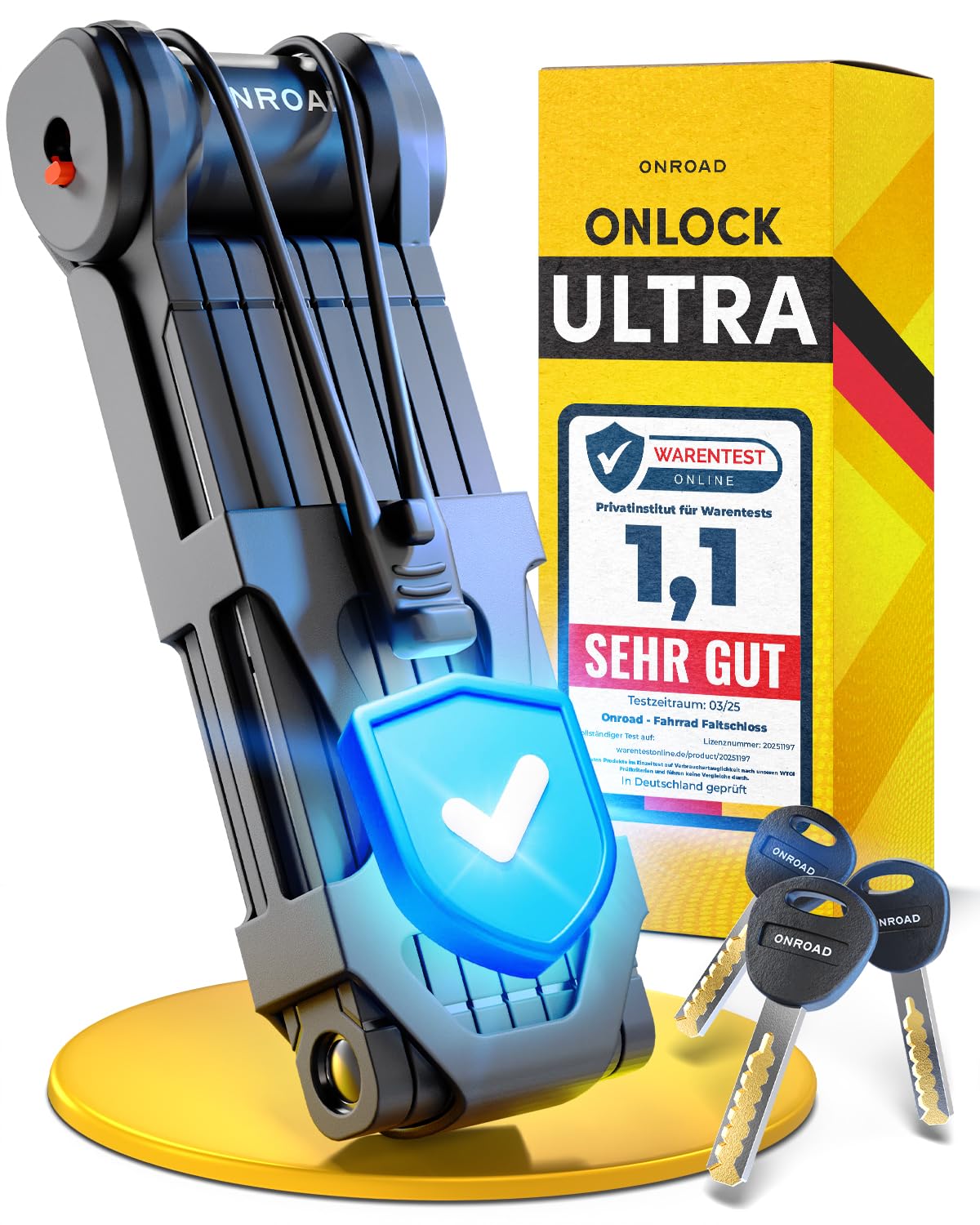 ONROAD Onlock Ultra Faltschloss 120 cm ART-zertifiziert mit Halterung, Segmente aus gehärtetem Stahl