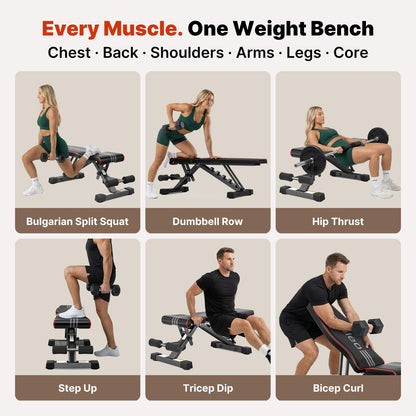 YOLEO YOL05 Verstellbare Gewichtbank, klappbar, bis 375 kg belastbar