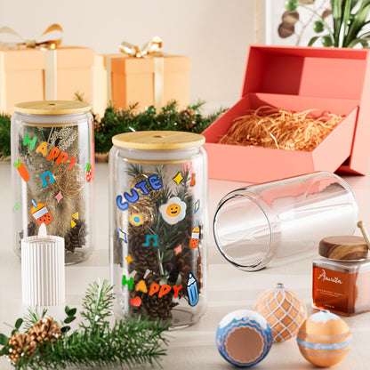 FINEW Trinkgläser 12er-Set mit Deckel und Strohhalm 450 ml