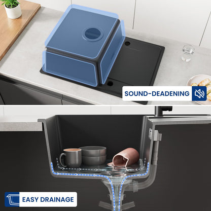 CECIPA Granit Küchenspüle Schwarz – 65x45 cm Einbauspüle